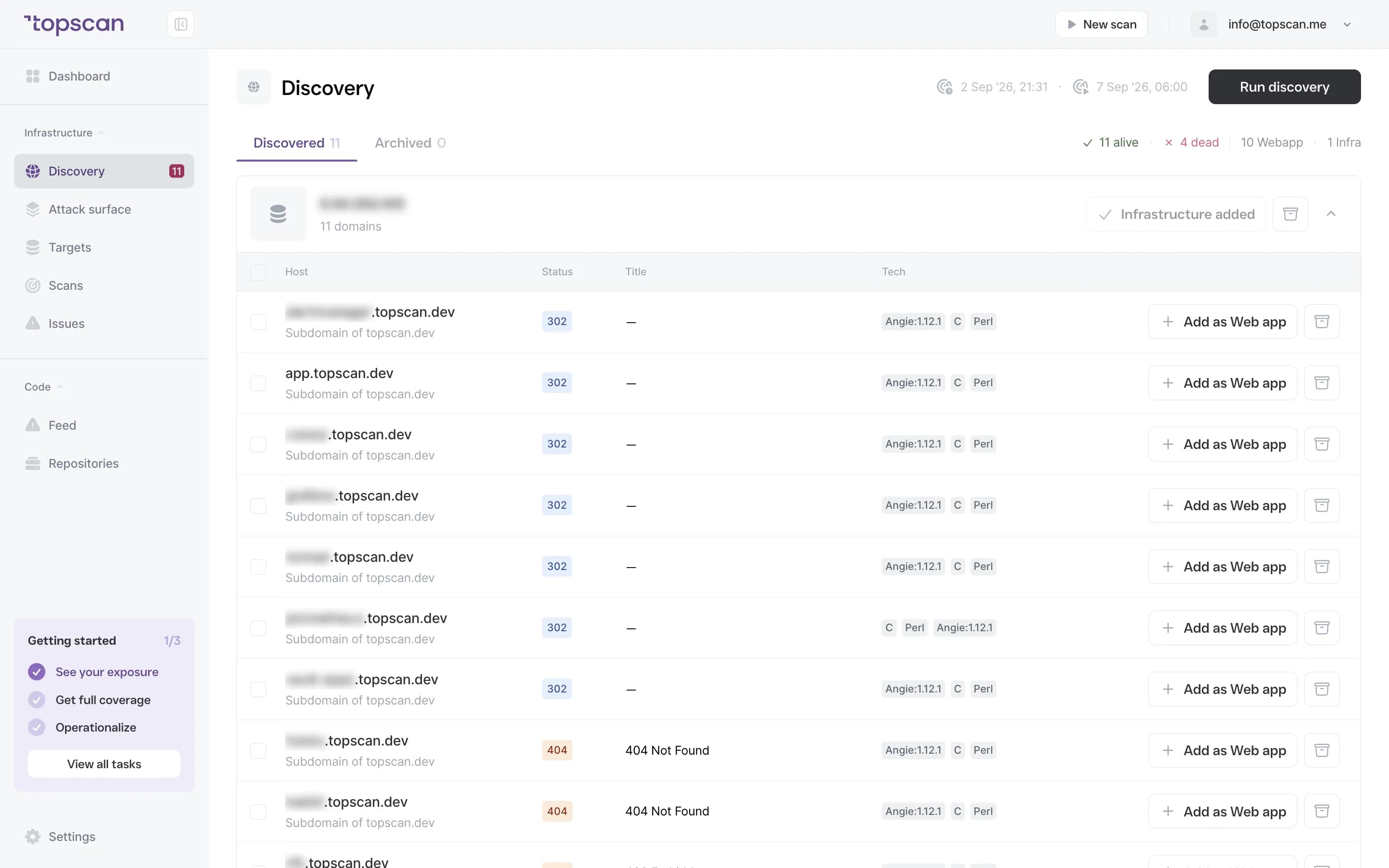 Topscan: discovered hosts ready to be added as targets