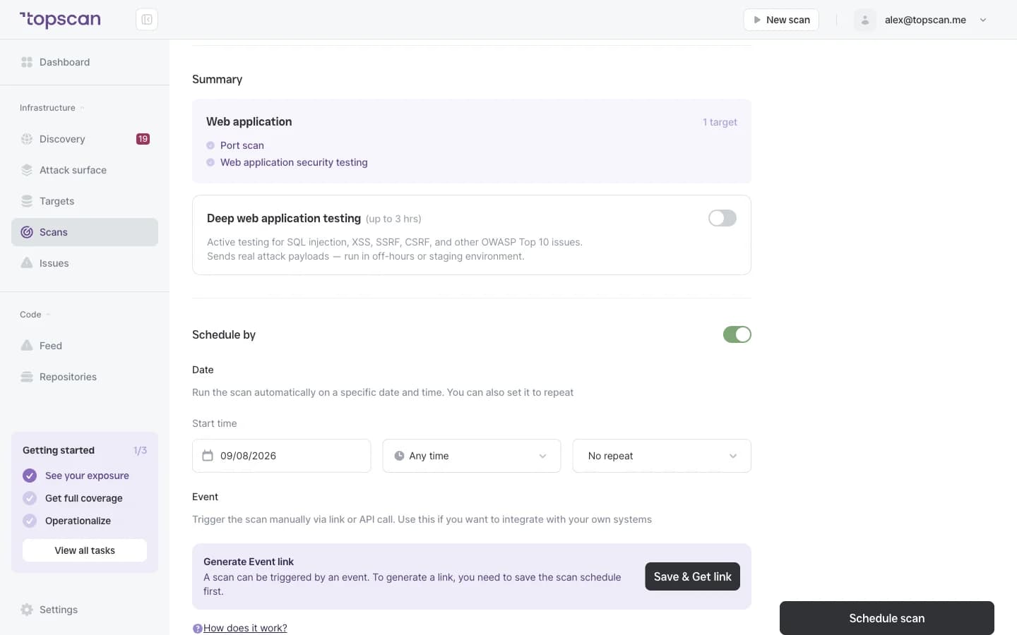 Topscan new scan: the Event section that generates the link a pipeline calls