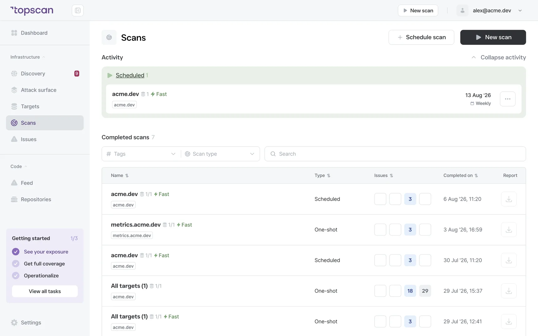 Topscan: web app and infrastructure scans