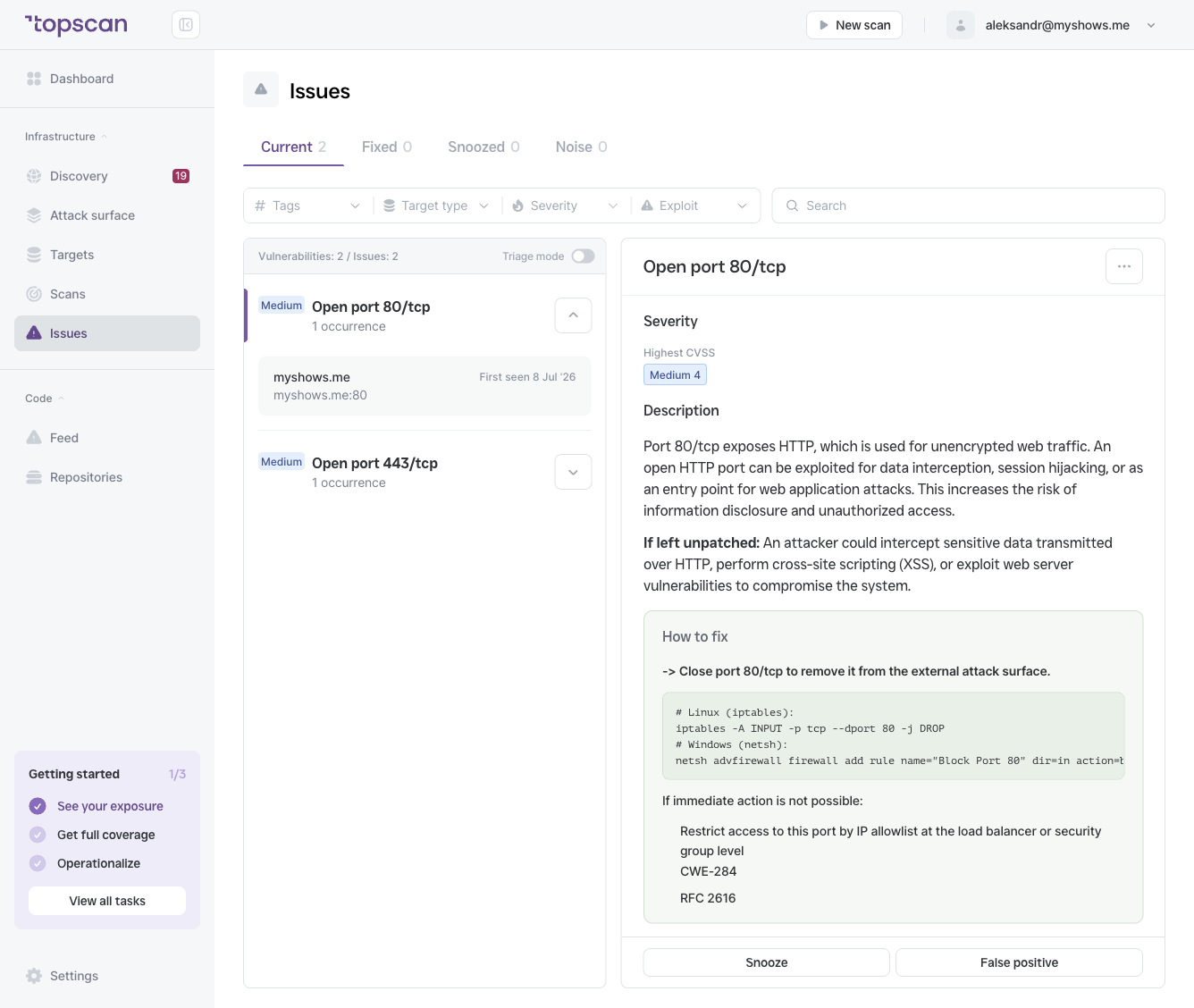 New scan page — the selected target, the Summary block listing what will run, and the "Deep web application testing" toggle.